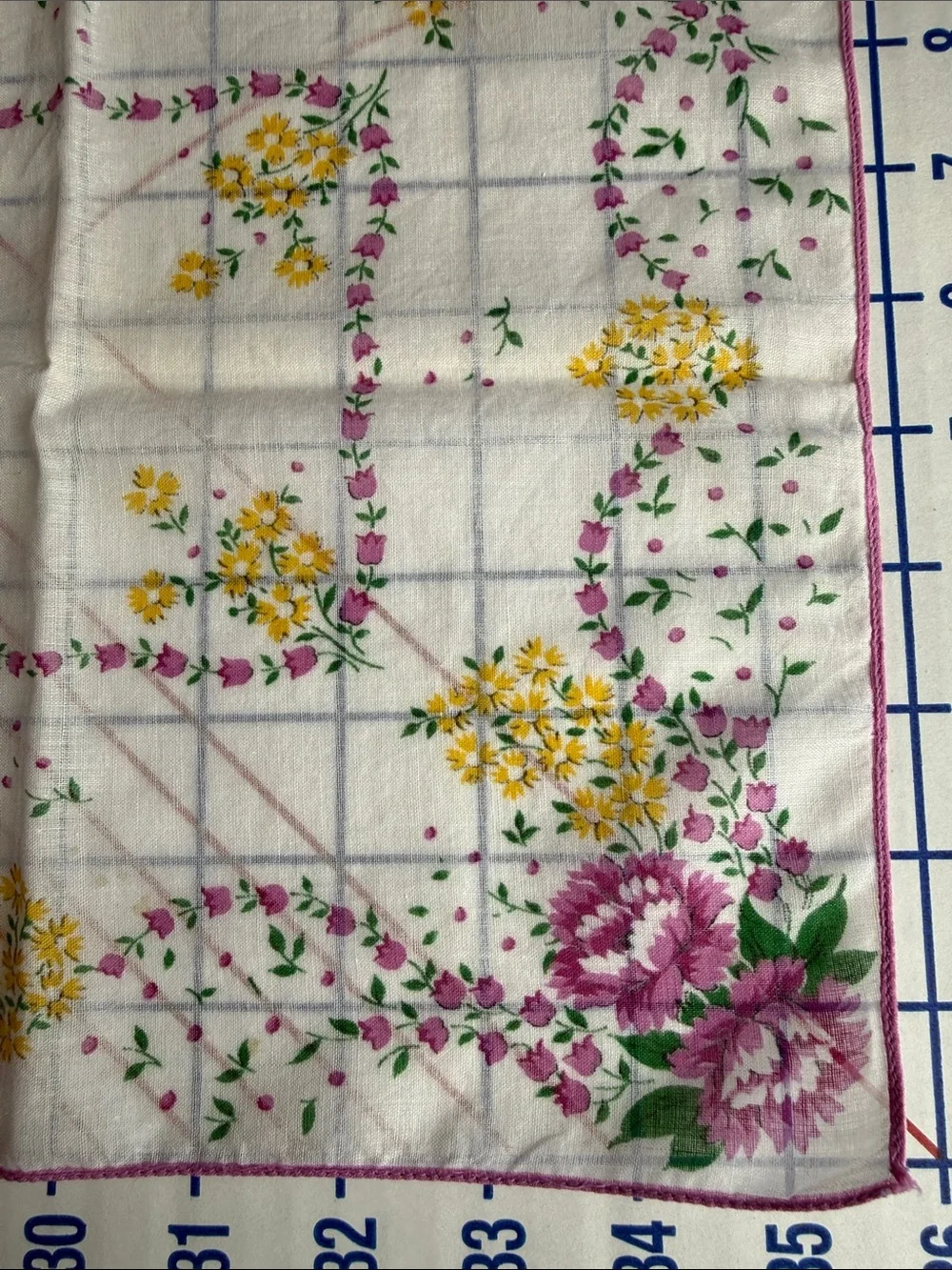 Lot of 3 Vintage Floral Cotton Handkerchiefs Pink Roses Cottagecore